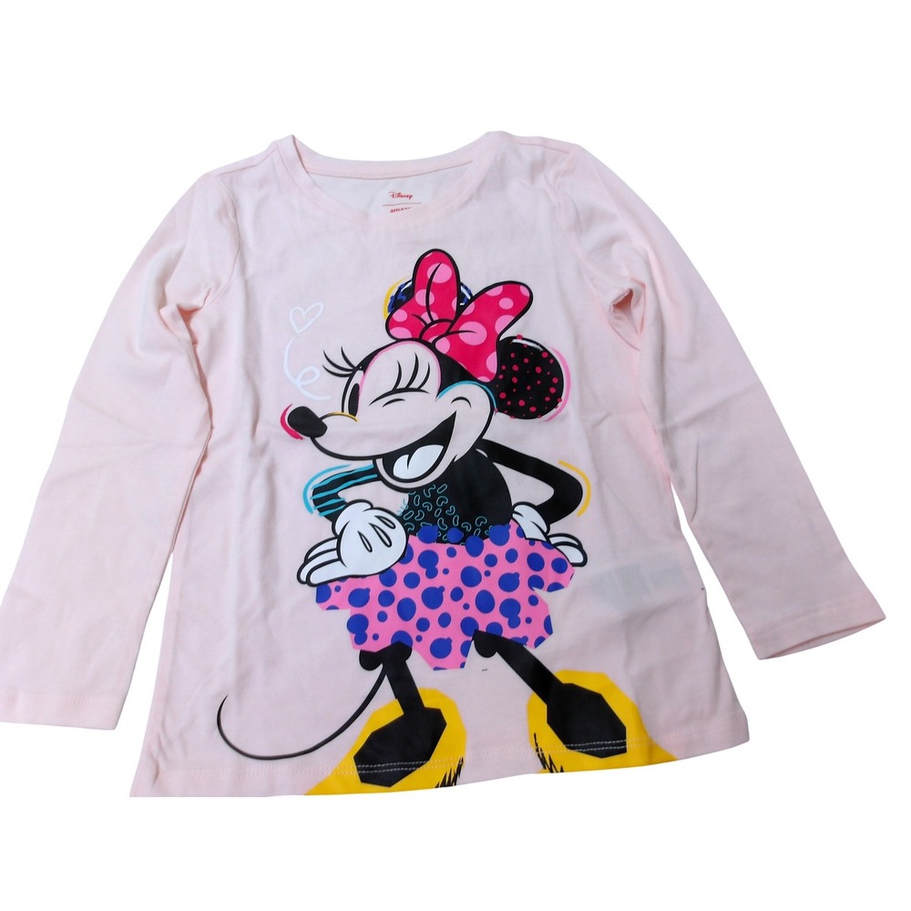 Disney Minnie Mouse Girls Light Pink Long Sleeve Graphic Tee Shirt XS/5 #26294โ